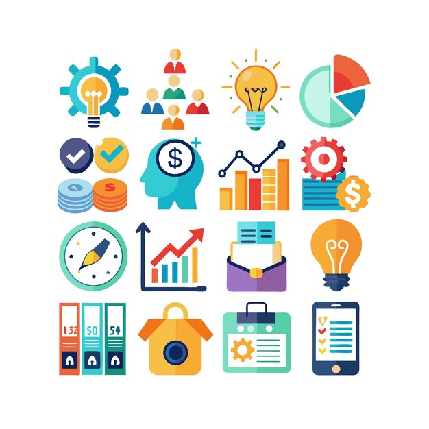 Colección de iconos de negocios y finanzas Ilustración vectorial para documentos, sitios web y aplicaciones