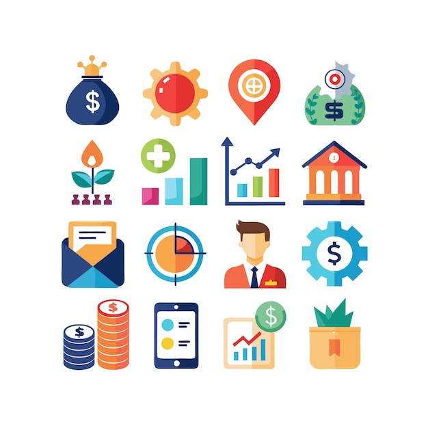 Colección de iconos de negocios y finanzas Ilustración vectorial para documentos, sitios web y aplicaciones