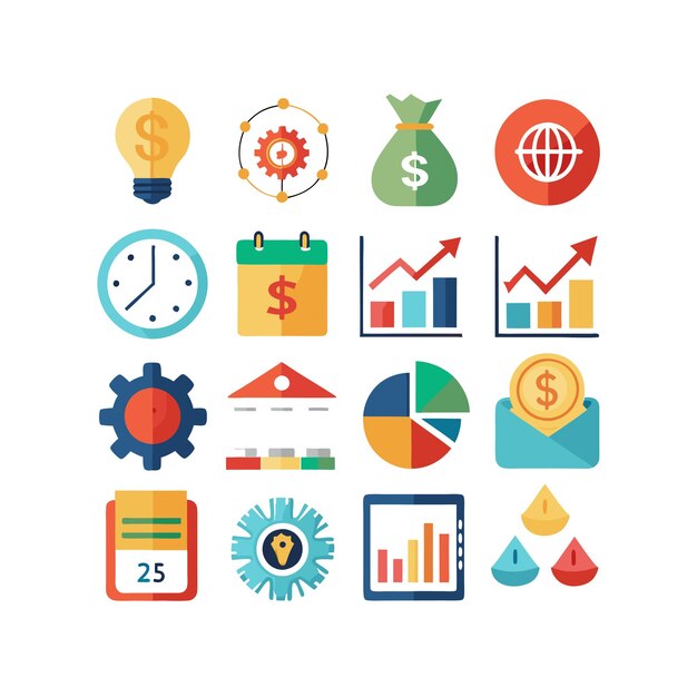 Colección de iconos de negocios y finanzas Ilustración vectorial para documentos, sitios web y aplicaciones