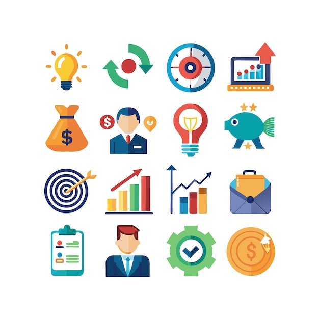 Colección de iconos de negocios y finanzas Ilustración vectorial para documentos, sitios web y aplicaciones