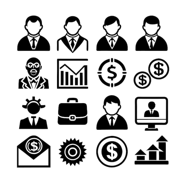 Colección de iconos de negocios y finanzas Ilustración vectorial para documentos, sitios web y aplicaciones