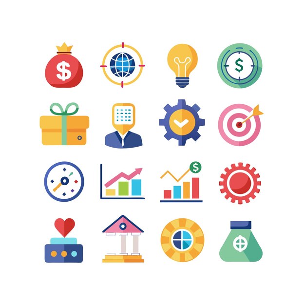 Colección de iconos de negocios y finanzas Ilustración vectorial para documentos, sitios web y aplicaciones