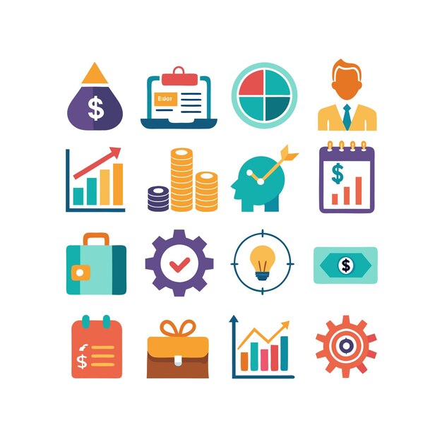 Colección de iconos de negocios y finanzas Ilustración vectorial para documentos, sitios web y aplicaciones