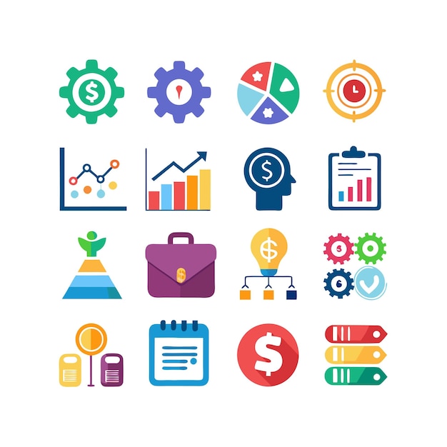 Colección de iconos de negocios y finanzas Ilustración vectorial para documentos, sitios web y aplicaciones