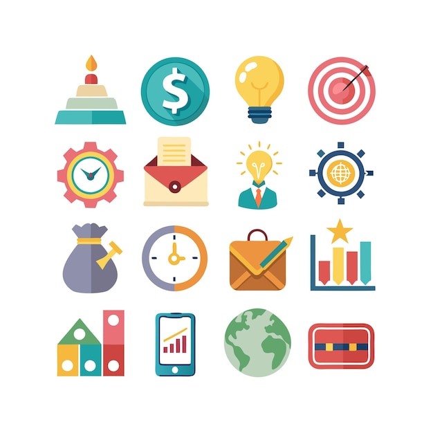 Colección de iconos de negocios y finanzas Ilustración vectorial para documentos, sitios web y aplicaciones