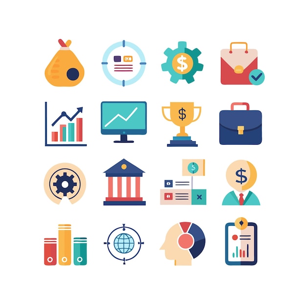 Colección de iconos de negocios y finanzas Ilustración vectorial para documentos, sitios web y aplicaciones