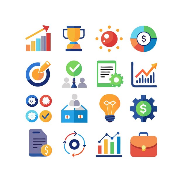 Colección de iconos de negocios y finanzas Ilustración vectorial para documentos, sitios web y aplicaciones