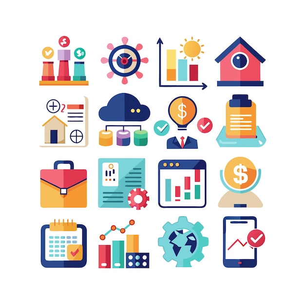 Colección de iconos de negocios y finanzas Ilustración vectorial para documentos, sitios web y aplicaciones