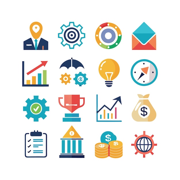 Colección de iconos de negocios y finanzas Ilustración vectorial para documentos, sitios web y aplicaciones