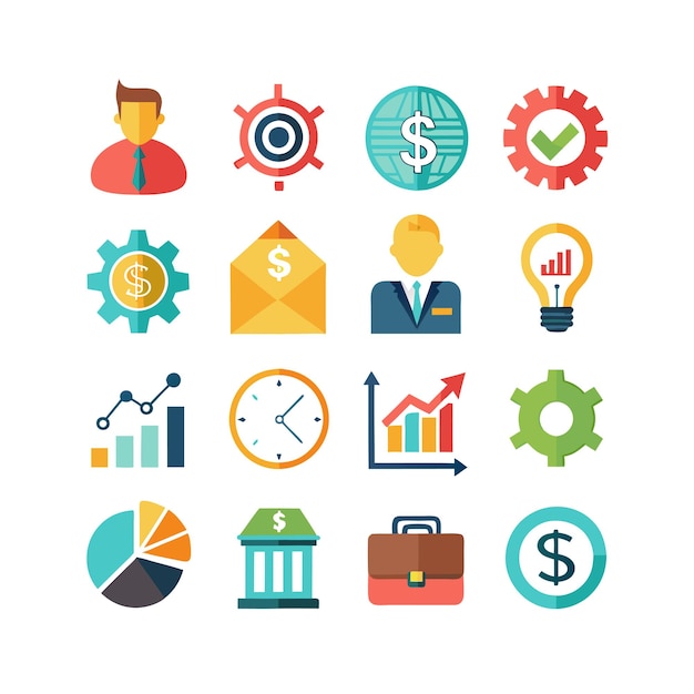 Colección de iconos de negocios y finanzas Ilustración vectorial para documentos, sitios web y aplicaciones