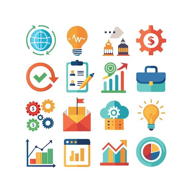 Colección de iconos de negocios y finanzas Ilustración vectorial para documentos, sitios web y aplicaciones