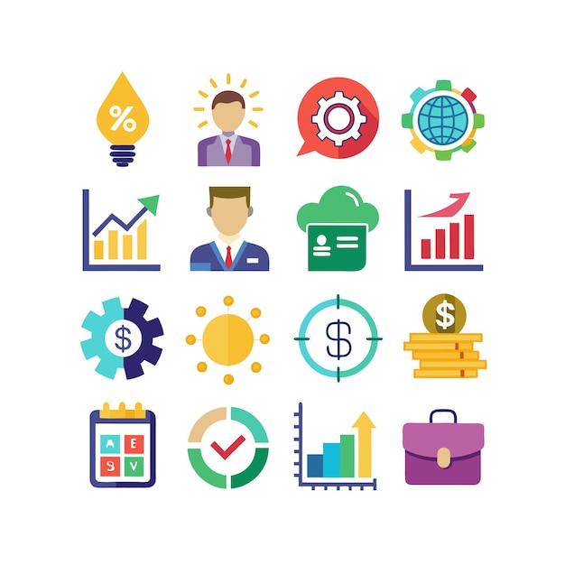 Colección de iconos de negocios y finanzas Ilustración vectorial para documentos, sitios web y aplicaciones
