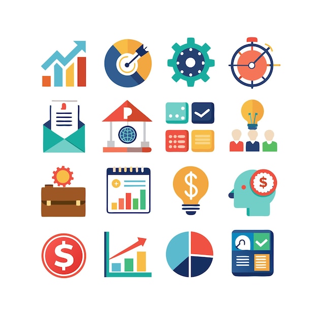 Colección de iconos de negocios y finanzas Ilustración vectorial para documentos, sitios web y aplicaciones