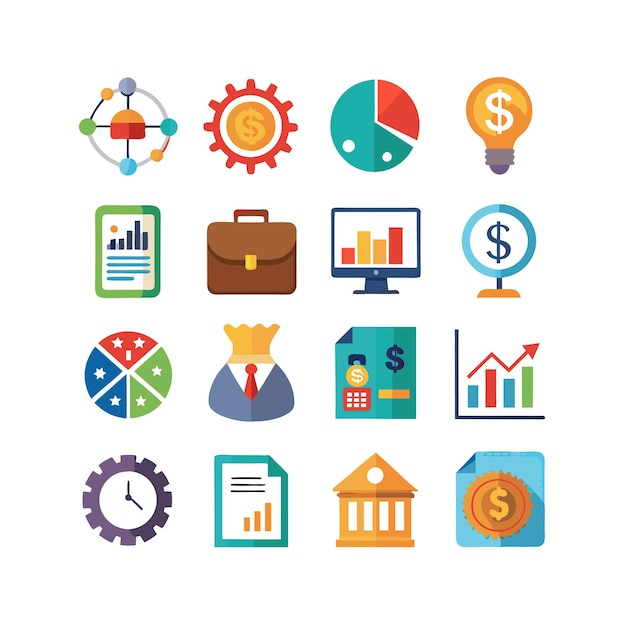 Colección de iconos de negocios y finanzas Ilustración vectorial para documentos, sitios web y aplicaciones
