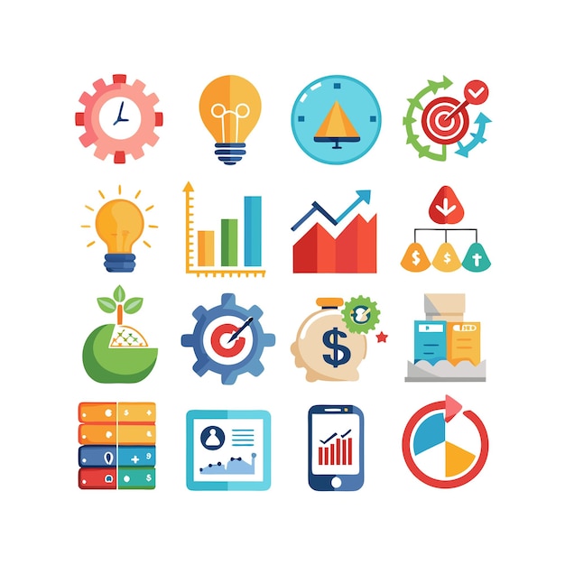 Colección de iconos de negocios y finanzas Ilustración vectorial para documentos, sitios web y aplicaciones