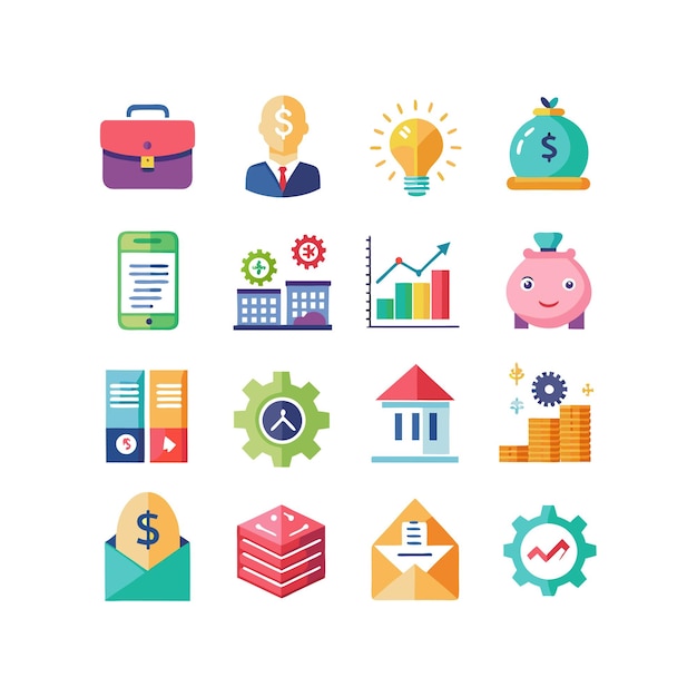 Colección de iconos de negocios y finanzas Ilustración vectorial para documentos, sitios web y aplicaciones