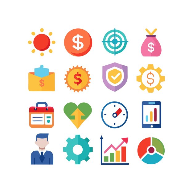 Colección de iconos de negocios y finanzas Ilustración vectorial para documentos, sitios web y aplicaciones