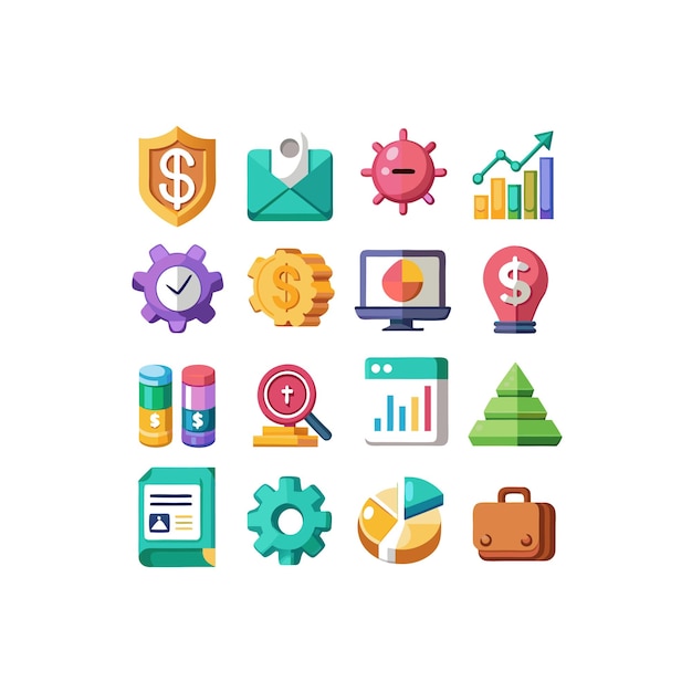Colección de iconos de negocios y finanzas Ilustración vectorial para documentos, sitios web y aplicaciones