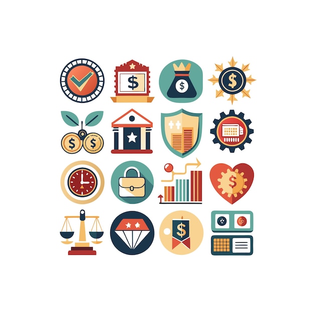 Colección de iconos de negocios y finanzas Ilustración vectorial para documentos, sitios web y aplicaciones