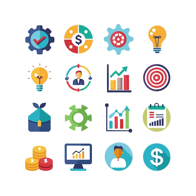 Colección de iconos de negocios y finanzas Ilustración vectorial para documentos, sitios web y aplicaciones