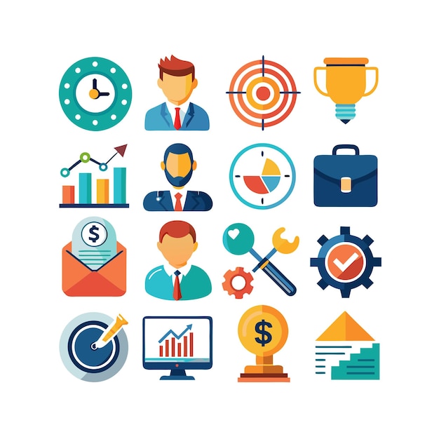 Colección de iconos de negocios y finanzas Ilustración vectorial para documentos, sitios web y aplicaciones