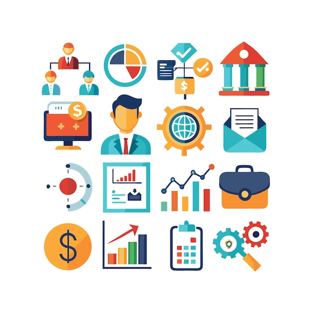 Colección de iconos de negocios y finanzas Ilustración vectorial para documentos, sitios web y aplicaciones