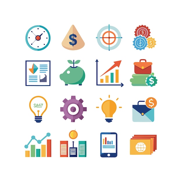Colección de iconos de negocios y finanzas Ilustración vectorial para documentos, sitios web y aplicaciones