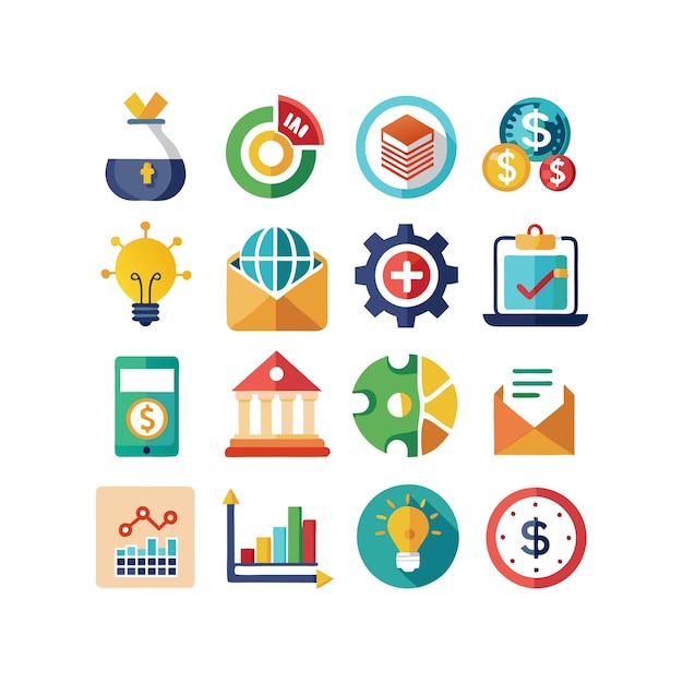 Colección de iconos de negocios y finanzas Ilustración vectorial para documentos, sitios web y aplicaciones