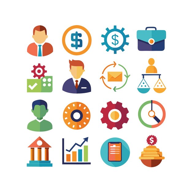 Colección de iconos de negocios y finanzas Ilustración vectorial para documentos, sitios web y aplicaciones