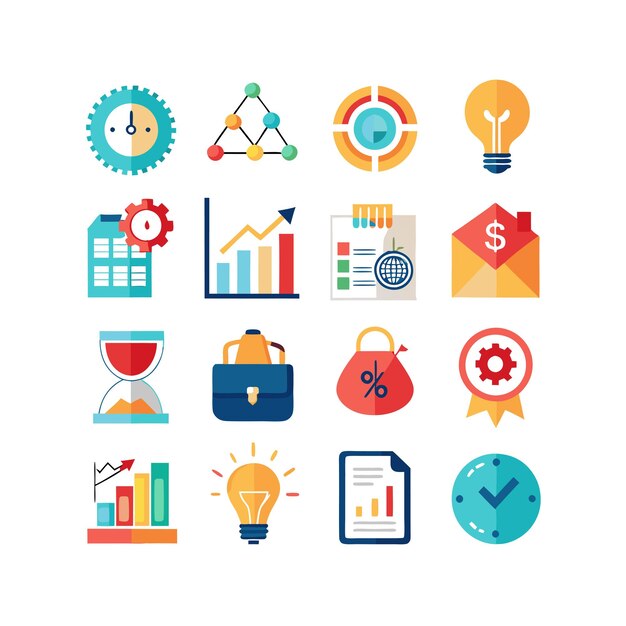 Colección de iconos de negocios y finanzas Ilustración vectorial para documentos, sitios web y aplicaciones