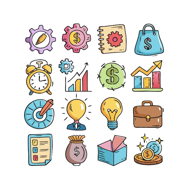 Colección de iconos de negocios y finanzas Ilustración vectorial para documentos, sitios web y aplicaciones