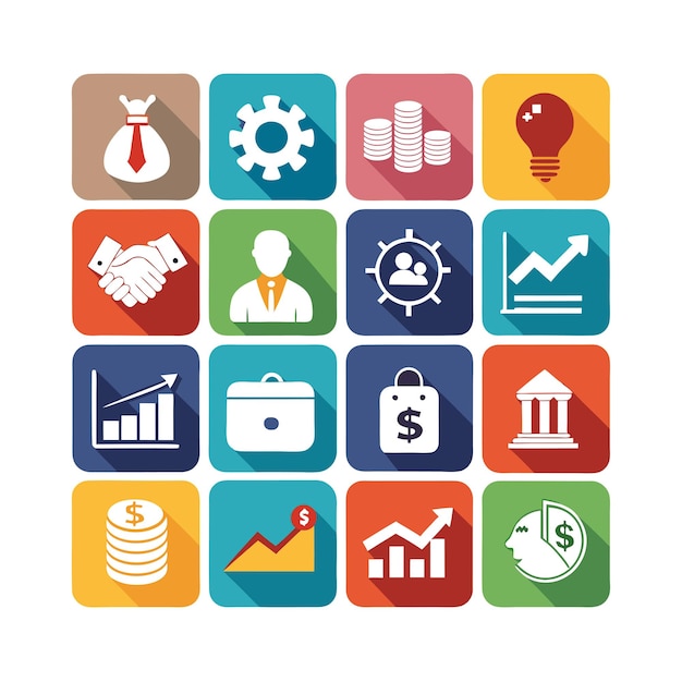 Colección de iconos de negocios y finanzas Ilustración vectorial para documentos, sitios web y aplicaciones