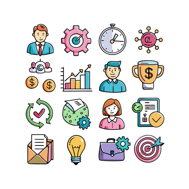 Colección de iconos de negocios y finanzas Ilustración vectorial para documentos, sitios web y aplicaciones