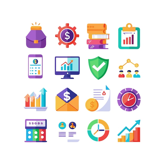 Colección de iconos de negocios y finanzas Ilustración vectorial para documentos, sitios web y aplicaciones