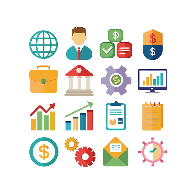 Colección de iconos de negocios y finanzas Ilustración vectorial para documentos, sitios web y aplicaciones