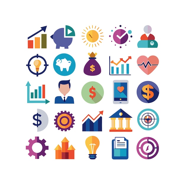 Colección de iconos de negocios y finanzas Ilustración vectorial para documentos, sitios web y aplicaciones