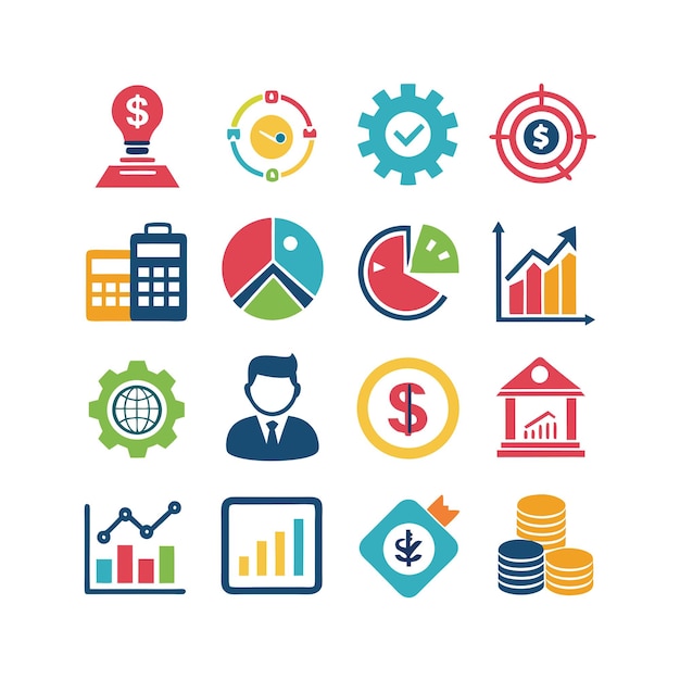 Colección de iconos de negocios y finanzas Ilustración vectorial para documentos, sitios web y aplicaciones