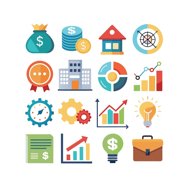 Colección de iconos de negocios y finanzas Ilustración vectorial para documentos, sitios web y aplicaciones