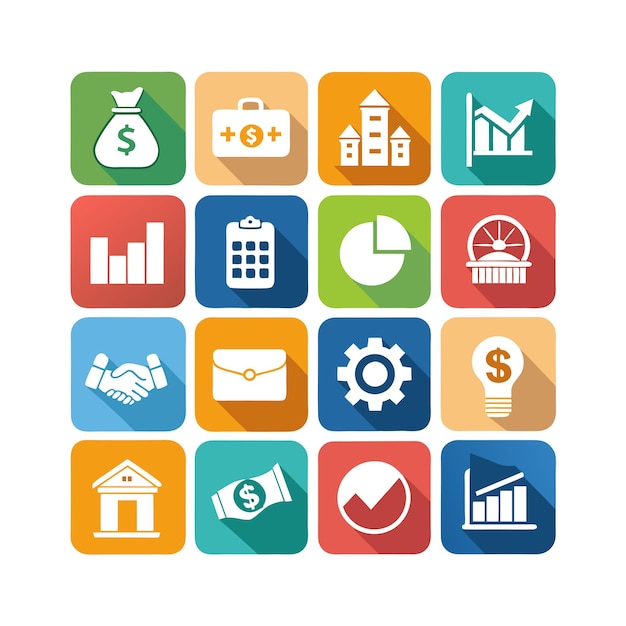 Colección de iconos de negocios y finanzas Ilustración vectorial para documentos, sitios web y aplicaciones