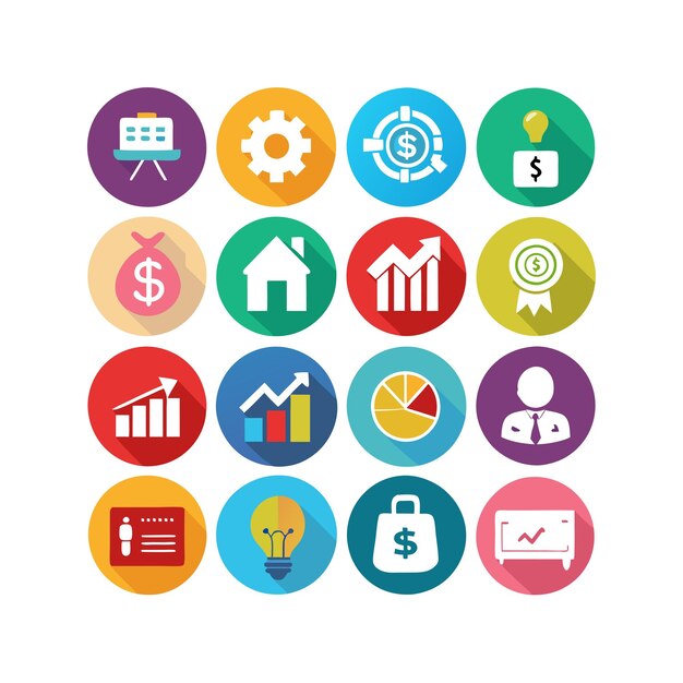 Colección de iconos de negocios y finanzas Ilustración vectorial para documentos, sitios web y aplicaciones