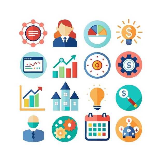 Colección de iconos de negocios y finanzas Ilustración vectorial para documentos, sitios web y aplicaciones