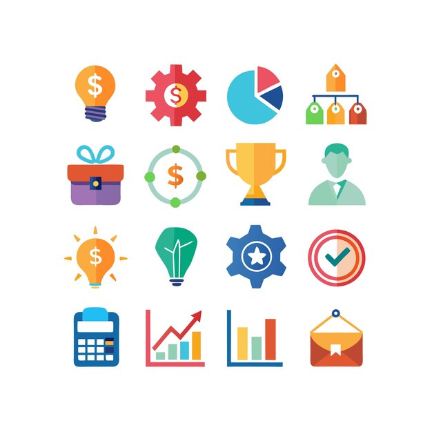 Colección de iconos de negocios y finanzas Ilustración vectorial para documentos, sitios web y aplicaciones