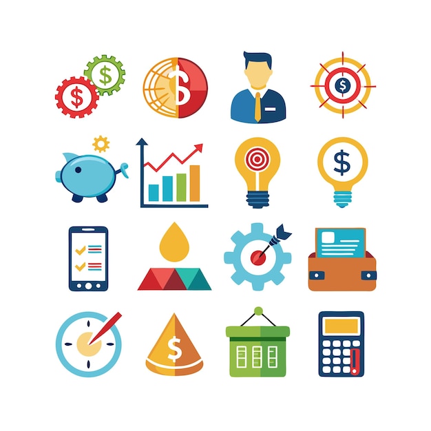 Colección de iconos de negocios y finanzas Ilustración vectorial para documentos, sitios web y aplicaciones