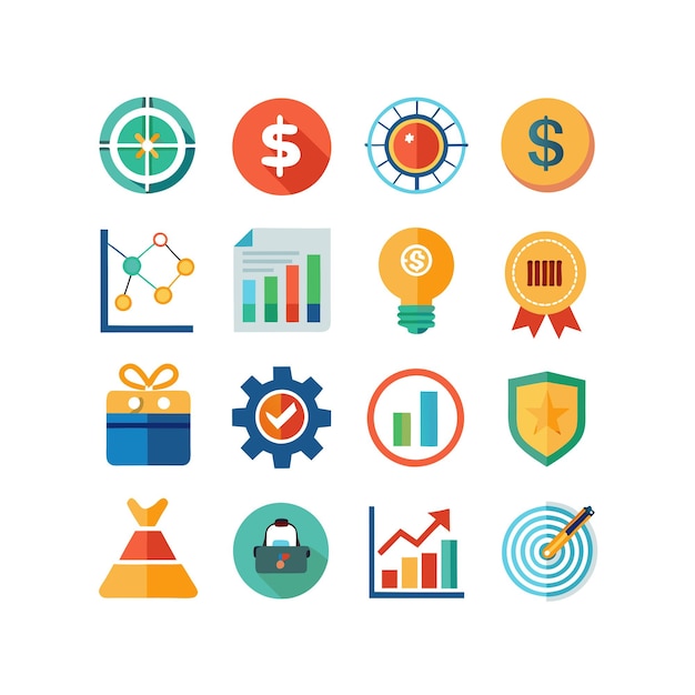 Colección de iconos de negocios y finanzas Ilustración vectorial para documentos, sitios web y aplicaciones