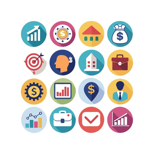 Colección de iconos de negocios y finanzas Ilustración vectorial para documentos, sitios web y aplicaciones