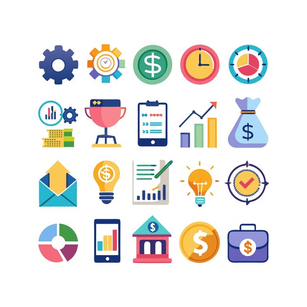 Colección de iconos de negocios y finanzas Ilustración vectorial para documentos, sitios web y aplicaciones