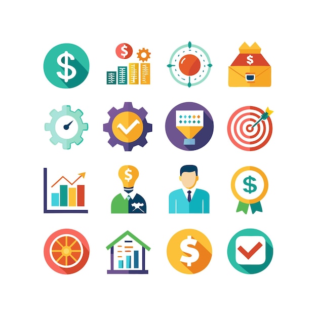 Colección de iconos de negocios y finanzas Ilustración vectorial para documentos, sitios web y aplicaciones