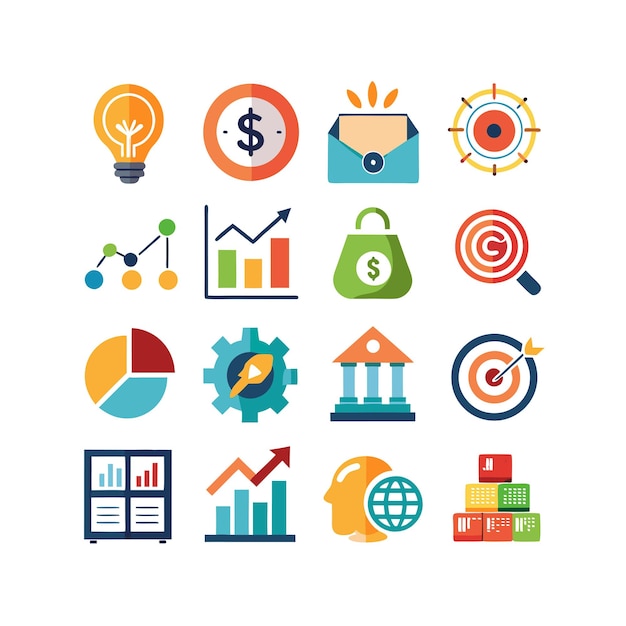 Colección de iconos de negocios y finanzas Ilustración vectorial para documentos, sitios web y aplicaciones