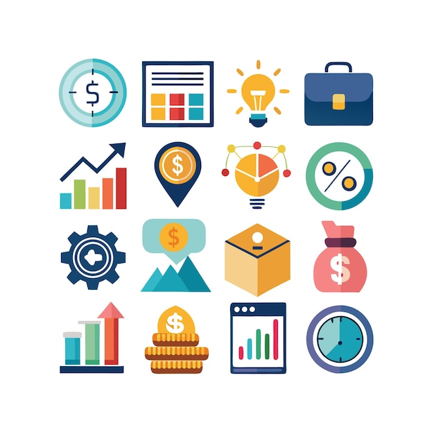Colección de iconos de negocios y finanzas Ilustración vectorial para documentos, sitios web y aplicaciones