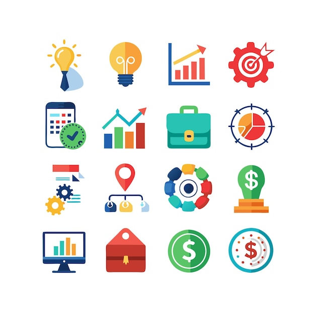 Colección de iconos de negocios y finanzas Ilustración vectorial para documentos, sitios web y aplicaciones